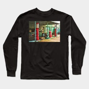 Old Gas Station With Red Pumps Long Sleeve T-Shirt